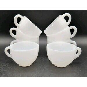 8 Vtg Milk Glass Tea Cups Bead Handle